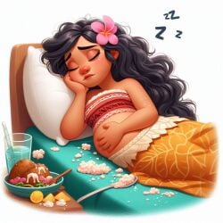 ai_generated belly_stuffing chubby chubby_belly digesting digestion moana overeating potbelly sleeping stomach_full