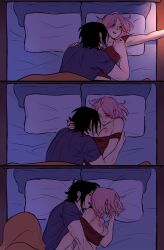 1boy 1girls bed breasts breasts_out ceejss couple female male naruto naruto_(series) sakura_haruno sasuke_uchiha