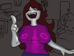 arms_behind_head background big_areola big_ass biting_clothes blue_pants brown_hair color female_focus female_only jaiden jaiden_animations jiggling_breasts large_breasts lifting_shirt massive_breasts movement nipples purple_clothing shaking_breasts shocked_expression showing_breasts showing_off sound swaying_breasts tagme talking_to_viewer video wharneja younger_male youtuber