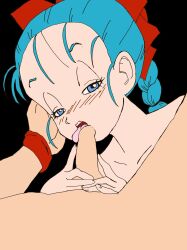 alien_boy aqua_hair bulma_briefs dark_hair dragon_ball dragon_ball_(classic) human_girl licking_penis saiyan saiyan_tail son_goku son_goku_(young) teenage_boy teenage_girl teenager