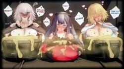 3girls big_breasts blush breasts bucket_of_cum cum eastboundaura88 english_text fate/grand_order fate_(series) female giant_breasts gigantic_breasts huge_breasts jeanne_alter jeanne_d'arc_(fate) koikatsu large_breasts marie_antoinette_(fate) massive_breasts uncensored