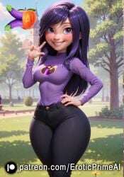 ai_generated ass ass_focus eroticprimeai exposed_ass hips long_hair park patreon_username sfw teenager teeth the_incredibles the_incredibles_2 violet_eyes violet_hair violet_parr wide_hips