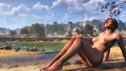 3d areolae barefoot beach breasts cd_projekt_red closed_eyes female female_only nipples outside red_hair shani sitting solo sunbathing the_witcher the_witcher_(series) the_witcher_3:_wild_hunt xpsfm