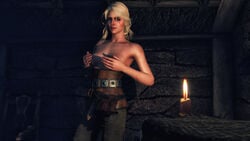 3d armpit breasts cd_projekt_red ciri convenient_censoring female female_only green_eyes looking_at_viewer partially_clothed scar solo the_witcher_(series) the_witcher_3:_wild_hunt white_hair xpsfm