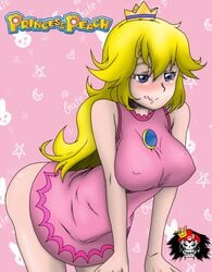 1girls :d ass bare_shoulders big_breasts blonde_hair blue_eyes blush bottomless breasts brooch caveman_leon clothed clothing crown dress erect_nipples female female_only fully_clothed half-closed_eyes huge_breasts human human_only large_breasts light-skinned_female light_skin long_hair mario_(series) mario_tennis minidress nintendo nipples_visible_through_clothing pale-skinned_female pale_skin pink_background princess_peach simple_background solo solo_female tennis_dress tennis_uniform thick thick_thighs thighs tongue tongue_out wide_hips