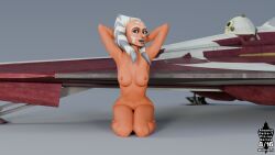 1girls 3d ahsoka_tano alien arms_behind_head ass astromech_droid breasts clone_wars completely_naked completely_nude completely_nude_female dc15-a female female_focus female_only hands_behind_head jedi jedi_padawan kneeling looking_at_viewer naked naked_female nipples on_knees orange_body orange_skin pinup pinup_(style) pinup_girls pinup_pose simple_background solo spacecraft spaceship star_wars the_clone_wars:_season_one togruta