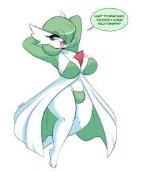 1futa balls balls_in_panties big_breasts bikini clothed clothing dialogue dialogue_bubble erection futa_gardevoir futa_only futanari gardevoir gardevoir_futa hands_behind_head humanoid i_am_kat95 looking_at_viewer mostly_nude only_futa open_mouth pokemon pokemon_(species) pokemon_rse pokephilia simple_background solo