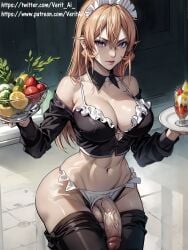 1futa ai_generated athletic athletic_futanari balls blonde_hair detached_collar dickgirl flaccid_penis futa_only futanari looking_at_viewer maid maid_headdress maid_outfit medium_breasts nakiri_erina penis purple_eyes shokugeki_no_souma solo solo_futa stable_diffusion testicles veritai wide_hips