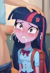 ai_generated backpack blush breasts clothed_sex clothing crying cum dress ear_fuck ear_penetration ear_sex equestria_girls hasbro human mindfuck my_little_pony rape sex teeth twilight_sparkle_(eg) twilight_sparkle_(mlp)