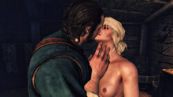 1boy 1girls 3d areolae breasts cd_projekt_red ciri closed_eyes female kissing nipples scar skjall the_witcher the_witcher_(series) the_witcher_3:_wild_hunt white_hair xpsfm