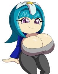 2024 4kids_entertainment blue_clothing breasts female galaxina_the_seedrian grey_clothing grey_pants huge_breasts mechspazer sawcraft1 sega solo sonic_(series) sonic_the_hedgehog_(series) sonic_x tms_entertainment white_clothing