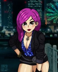 1girls 2d female female_focus female_only gloves leather_gloves leather_jacket leather_skirt like_a_dragon_(series) owlyn pink_hair ryuu_ga_gotoku seong-hui seonhee yakuza_(series)