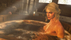 1girls 3d areolae bath bathub breasts cd_projekt_red ciri eye_contact eyeshadow female female_only green_eyes looking_at_viewer naughty_face nipples scar skinny solo the_witcher_(series) the_witcher_3:_wild_hunt tied_hair white_hair xpsfm