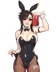 1girls artist_logo artist_name artist_signature black_hair blushypixy blushyspicy bunny_costume bunny_ears bunny_girl bunny_suit bunnygirl bunnysuit clothed clothed_female clothing female female_only final_fantasy final_fantasy_vii final_fantasy_vii_remake holding_object holding_phone human looking_at_viewer red_eyes revealing_clothes selfie smile smiling_at_viewer three-quarter_portrait three-quarter_view tifa_lockhart url variant variations