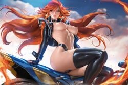 absurd_res ai_generated bike breasts genshin_impact large_breasts long_hair mavuika_(genshin_impact) ministro motorcycle nipples nude on_motorcycle