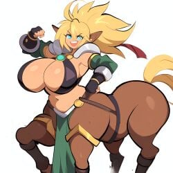 1girls 2024 2d 2d_(artwork) ai_generated big_breasts blonde_female blonde_hair blue_eyes centaur centaur_girl centauress equid_taur fantasy female female_only happy happy_female huge_breasts large_breasts monster monster_girl mullon nameless_character novelai original solo taur voluptuous white_background wide_hips