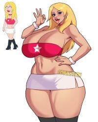 1girls american_dad blonde_hair breasts female female_only francine_smith jakuson_z large_breasts light-skinned_female light_skin mature_female milf skirt solo thighhighs thighs white_background wide_hips