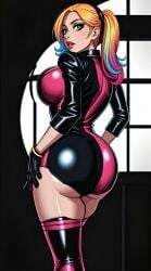 1girls ai_generated ass ass ass_focus batman_(series) big_ass big_breasts clothed clothed_female dc dc_comics fat_ass female female_focus female_only from_behind gloves green_eyes harleen_quinzel harley_quinn joker_(film) lady_gaga lips long_hair multicolored_hair rear_view solo solo_female solo_focus teeth voluptuous voluptuous_female wide_hips