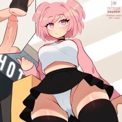 1boy 1boy1girl 1girls ass big_ass big_thighs blush breasts clothed clothing doki_doki_literature_club female female_focus huge_ass huge_thighs legwear light-skinned_female light-skinned_male light_skin male male_masturbation masturbation medium_breasts natsuki_(doki_doki_literature_club) onahole outdoors outside panties penetrable_sex_toy penis pink_eyes pink_hair portal portal_fleshlight portal_panties portal_sex public pussy sataenart shirt skirt tagme thick_hips thick_thighs thighhighs thighs upskirt veiny_penis voodoo white_panties