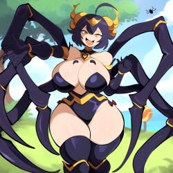 1girls ai_generated fantasy female female_only huge_breasts large_breasts monster monster_girl mullon nameless_character nipples novelai original shaped_pubic_hair solo spider spider_girl spider_legs voluptuous wide_hips