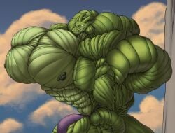 1boy abs anthro dragon flexing grinning hyper hyper_muscles male male_only muscular outdoors sinewypendels sky smirking standing underwear