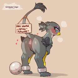 1:1 anus ass avian beak bodily_fluids cold-blooded-twilight english_text female feral friendship_is_magic fur gabby_(mlp) genital_fluids genitals grey_body grey_fur gryphon hasbro heart_eyes heart_symbol hi_res my_little_pony mythological_avian mythological_creature mythology presenting presenting_hindquarters pussy raised_tail sign simple_background solo tail text thick_thighs three-quarter_view vaginal_fluids