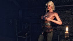 3d areolae armpit breasts cd_projekt_red ciri convenient_censoring female female_only green_eyes looking_at_viewer nipples partially_clothed scar solo the_witcher_(series) the_witcher_3:_wild_hunt white_hair xpsfm