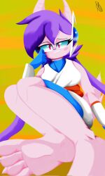 alan_dash anthro aquatic_dragon dragon female female_protagonist foot_fetish foot_focus freedom_planet freedom_planet_2 looking_at_viewer paws sash_lilac video_games water_dragon