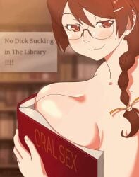 2d 2d_animation animated artist_request big_breasts book breasts brown_hair busty cleavage female female_focus female_only hanekawa_tsubasa large_breasts meme meme_reference monogatari_(series) nude nude_female nudity ouch_meme tagme