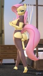 3d_(artwork) animal_genitalia animal_penis anthro anthrofied anthroponiessfm ass balls big_breasts biped breasts chaps clothed clothing detailed_background digital_media_(artwork) equid equine equine_genitalia equine_penis eyebrows fluttershy_(mlp) friendship_is_magic ftg_crossgender fti_crossgender futanari genitals gynomorph hair hasbro hi_res inside intersex looking_at_viewer looking_back mammal my_little_pony nipples penis pink_hair rule_63 solo thick_thighs three-quarter_view yellow_body