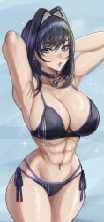 1girls abs artist_request hololive hololive_english hololive_english_-council- hololive_english_-promise- huge_breasts light-skinned_female muscular ouro_kronii tagme virtual_youtuber wet