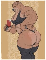 anthro ass bara barazoku bear big_ass furry male male_only muscles muscular phone selfie solo solo_male tylerstark ursid ursine