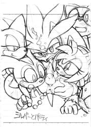 amy_rose anal anal_beads anthro anus balls cream_the_rabbit cub cum cum_on_face cum_on_own_face female furry group_sex marine_the_raccoon monochrome oral penis rouge_the_bat sega silver_the_hedgehog sonic_(series) tojyo