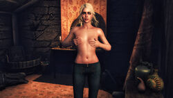 3d areolae breasts cd_projekt_red ciri female female_only green_eyes looking_at_viewer nipples partially_clothed scar solo the_witcher_(series) the_witcher_3:_wild_hunt white_hair xpsfm