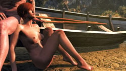 1boy 3d areolae barefoot beach breasts cd_projekt_red closed_eyes female geralt_of_rivia nipples pubic_hair red_hair shani sitting sunbathing the_witcher the_witcher_(series) the_witcher_2 the_witcher_3:_wild_hunt xpsfm