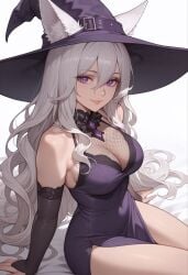 ai_generated, cat_ears, eyes, purple smile smile_at_viewer, trixie_vox, virtual_youtuber, vtuber, white_hair, witch_hat,