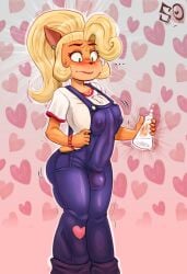 anthro autopaizuri autopaizuri_under_clothes balls balls_under_clothes beaker breasts bulge bulge_through_clothing cleavage clothed clothing_bulge coco_bandicoot crash_(series) erect_nipples erect_nipples_under_clothes erect_penis erection erection_under_clothes furry furry_only futanari futanari_transformation growing_penis holding_object huge_cock large_penis nipples_visible_through_clothing overalls penis penis_between_breasts penis_growth precum solo souley69 sudden_erection surprise_futa surprised surprised_expression surprised_face tight_clothing