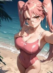 1girls 2d ai_generated ass ass athletic athletic_female bare_shoulders beach belly big_breasts chest cleavage curvy curvy_figure cute cute_face detailed eyelashes eyeshadow female female_only fit fit_female focus from_above glasses high-angle_view high_quality highschool_of_the_dead hips huge_breasts large_breasts legs light-skinned_female light_skin lips lipstick looking_at_viewer makeup mascara midriff navel nero100 one-piece_swimsuit orange_eyes outdoors pale-skinned_female pale_skin pink_hair posing sagging_breasts saya_takagi seductive seductive_look selfie stable_diffusion swimsuit swimwear tagme thick_thighs thighs twintails wide_hips yellow_eyes