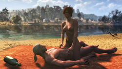 1boy 3d areolae barefoot beach breasts cd_projekt_red cowgirl_position female geralt_of_rivia nipples pubic_hair red_hair shani the_witcher the_witcher_(series) the_witcher_2 the_witcher_3:_wild_hunt white_hair xpsfm yellow_eyes