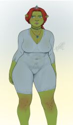 1female bbw bbw_mom belly_overhang big_belly blue_eyes choker chubby_female curvy_figure flabby furrowed_eyebrows giant_breasts green-skinned_female green_skin hard_nipples leotard lipstick looking_to_the_side married_woman massive_breasts milf mombod mother necklace ngmi ogre_girl ogress_fiona ponytail princess_fiona princess_fiona_(ogre) red_hair sexually_suggestive shrek_(series) thick_thighs voluptuous_female