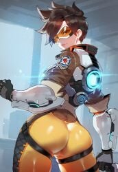 1girls ai_generated ass ass ass_focus big_ass big_breasts big_butt blizzard_entertainment blush brown_eyes brown_hair clothed clothing color female female_focus female_only flarekiss hi_res large_breasts light-skinned_female light_skin looking_at_viewer overwatch short_hair solo solo_female tagme thick_thighs tracer