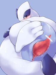 1boy 2019 3_toes animal_genitalia anus ass avian belly big_belly big_feet big_tail black_eyes blue_background blue_skin blush censor_bar censored chubby erection feet feral furry furry_only genital_slit half-closed_eyes huge_ass kitsunepurin legendary_pokémon looking_at_viewer lugia male male_only nintendo no_humans nude penis pokemon pokemon_(species) pokemon_gsc precum simple_background slit soles solo tail tapering_penis toes video_games wet white_skin wide_hips yaoi