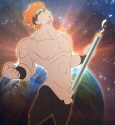 1boy ahe_gao big_penis cum large_penis male male_focus male_only muscular naruto nipples orange_hair outer_space pain_(naruto) penis piercing shirtless space toy tubo_del_dolor