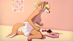 anthro big_breasts biped black_nose breasts canid canine canine canis clothed clothing cocker_spaniel diaper drooling feces female fur hair inside jager-darklite jessie_(griffdog) mammal messy_diaper saliva scat scat sitting soiling soiling_diaper solo topless