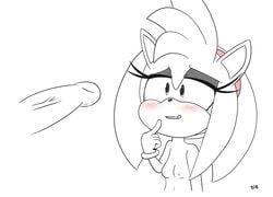 amy_rose anthro beachside_bunnies black_nose blush breasts disembodied_penis duo erection eyelashes female female_focus fur hi_res looking_at_penis male mammal nipples nude open_mouth penis signature solo_focus sonic_(series) vein veiny_penis video_games