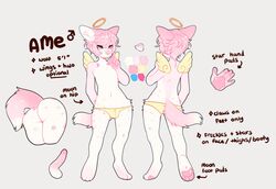 anthro ass balls canid canine canis clothing english_text erection fur girly hair halo heterochromia humanoid_penis male mammal model_sheet panties pawpads penis pink_fur pink_hair simple_background solo solo_male text underwear white_fur wings wolf zamzi