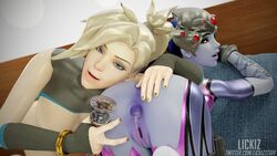 2girls 3d anus ass blender cum cum_in_ass cum_inside female female_only gaping gaping_anus lickiz looking_at_viewer looking_back mercy overwatch pussy widowmaker