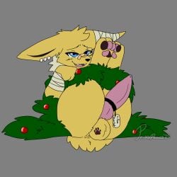 1:1 absurd_res ass bandage bandage_on_face bandage_on_nose bandaged_arm bandaged_ear big_butt big_penis blue_eyes christmas ear_piercing eeveelution eye_scar facial_scar feral flat_colors footprint generation_1_pokemon genitals gift_tag hi_res holidays jolteon lying male markings multicolored_pawpads nintendo on_back onex_volts pawpads pawprint pawprint_(marking) paws penis piercing pokemon pokemon_(species) presenting presenting_penis prisspaws scar seductive solo wrapped_up