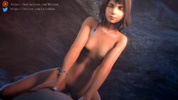 3d animated blue_eyes bracelet brown_hair cave cowgirl_position final_fantasy final_fantasy_x looking_at_viewer mura_tpg naked necklace no_sound partial_male pov pov_eye_contact small_breasts source_filmmaker video yuna