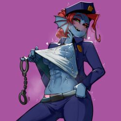 1girls abs areolae blue_body blush breasts cleavage deltarune female female_only krekk0v muscular_female nipples panties pantyshot pink_panties police police_hat police_officer police_uniform policewoman see-through solo undertale undyne undyne_(deltarune) wet wet_shirt